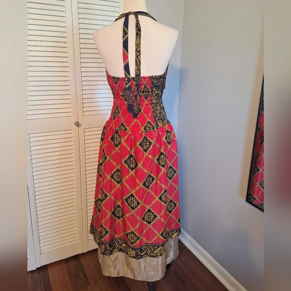Wevez India Layered Silk Boho Halter Dress Free Size *C6 - Picture 5 of 7